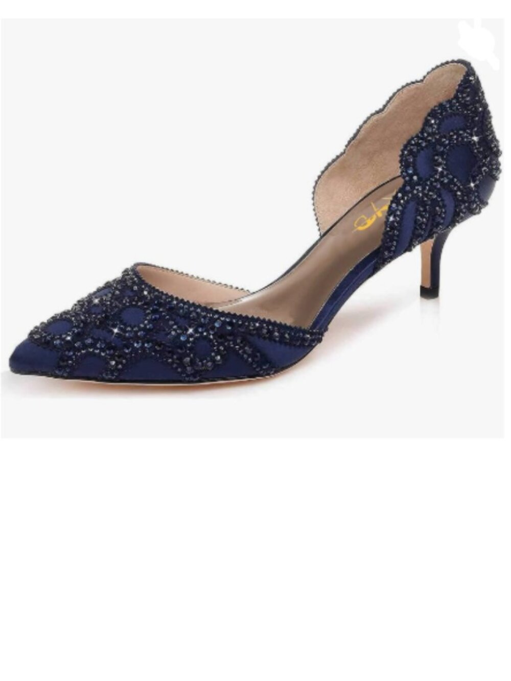 XYD Navy Pumps Elegant Pointy Toe D'Orsay Heels Studs, Kitten Low Heel Shoes
